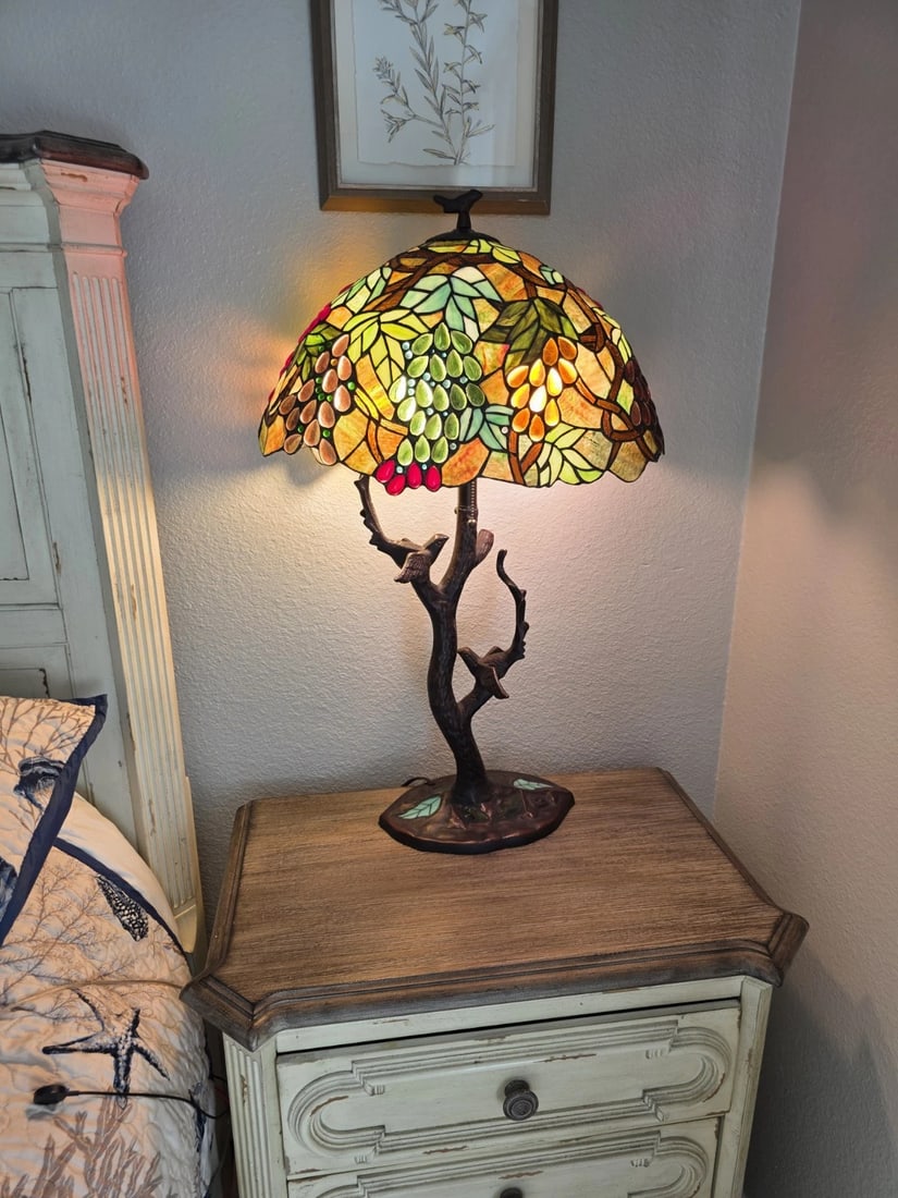 32.5" Stained Glass Oval Fruit Grapes Table Lamp - 17