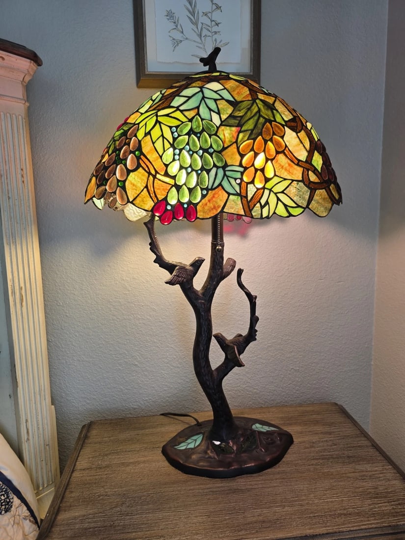 32.5" Stained Glass Oval Fruit Grapes Table Lamp - 2