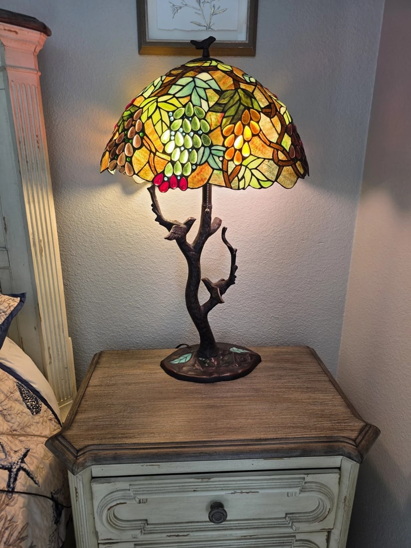 32.5" Stained Glass Oval Fruit Grapes Table Lamp - 3
