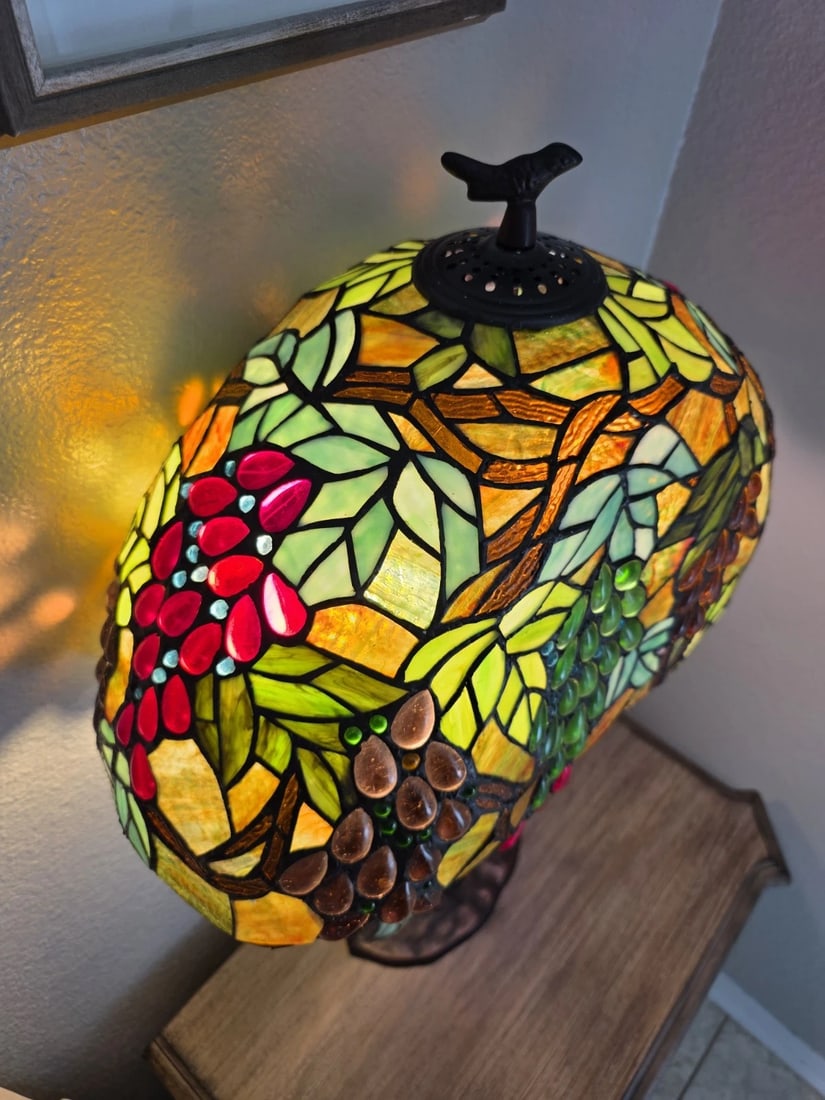 32.5" Stained Glass Oval Fruit Grapes Table Lamp - 4