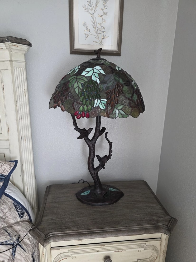 32.5" Stained Glass Oval Fruit Grapes Table Lamp - 6