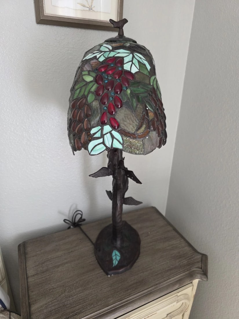 32.5" Stained Glass Oval Fruit Grapes Table Lamp - 8