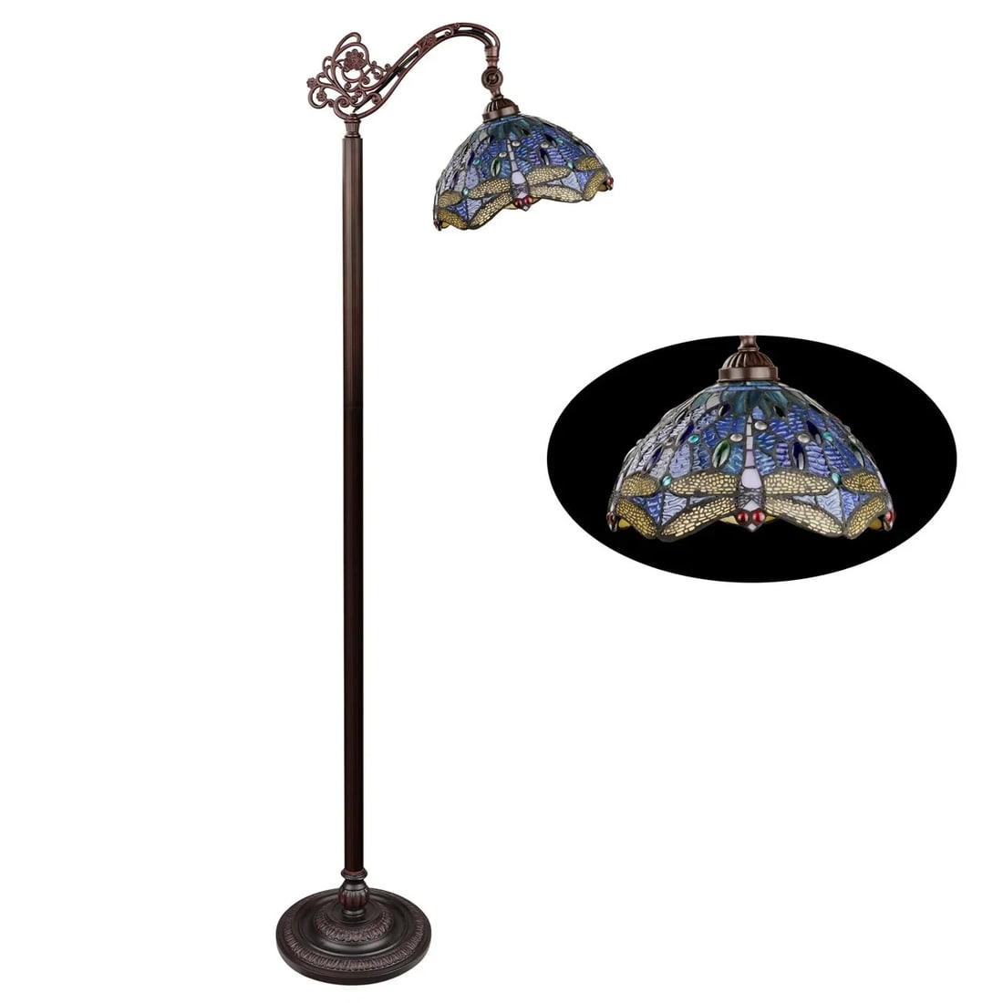61.9" Stained Glass Dragonfly Floor Reading Lamp - 3