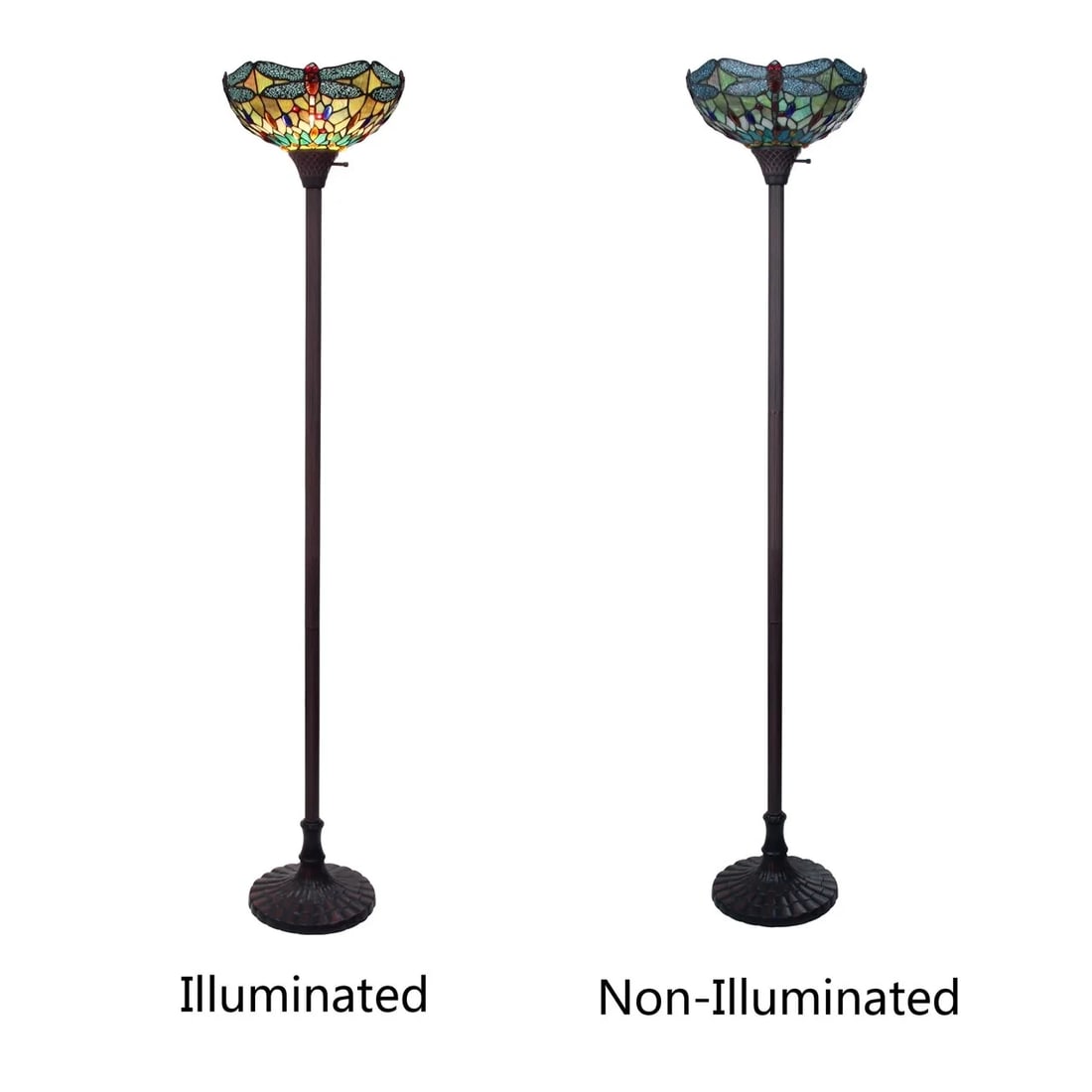 69.49" Stained Glass Dragonfly Torchiere Floor Lamp - 5