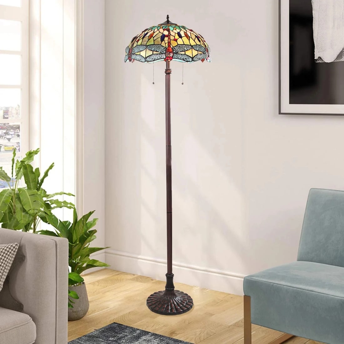 65.1" Stained Glass Dragonfly Floor Lamp - 7