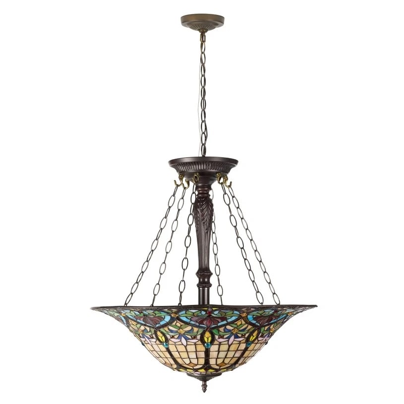 24" Wide Stained Glass Inverted Pendant Uplight Ceiling Light - 3