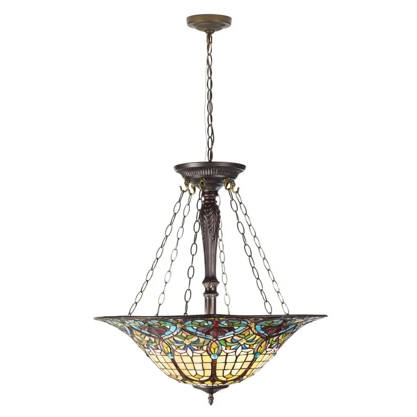 24" Wide Stained Glass Inverted Pendant Uplight Ceiling Light - 4