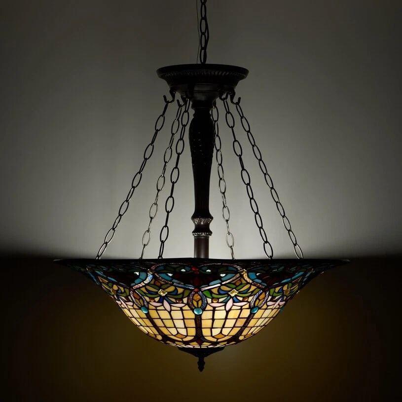 24" Wide Stained Glass Inverted Pendant Uplight Ceiling Light - 6