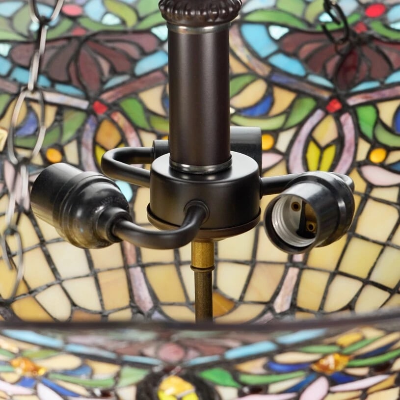 24" Wide Stained Glass Inverted Pendant Uplight Ceiling Light - 8