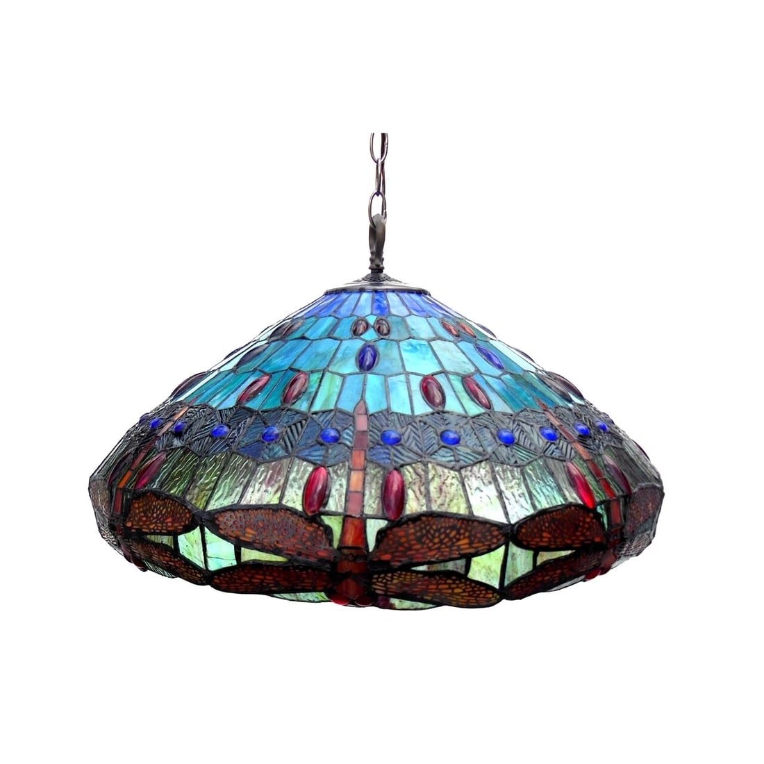 24 " Stained Glass Dragonfly Pendant Swag Ceiling Light - 2