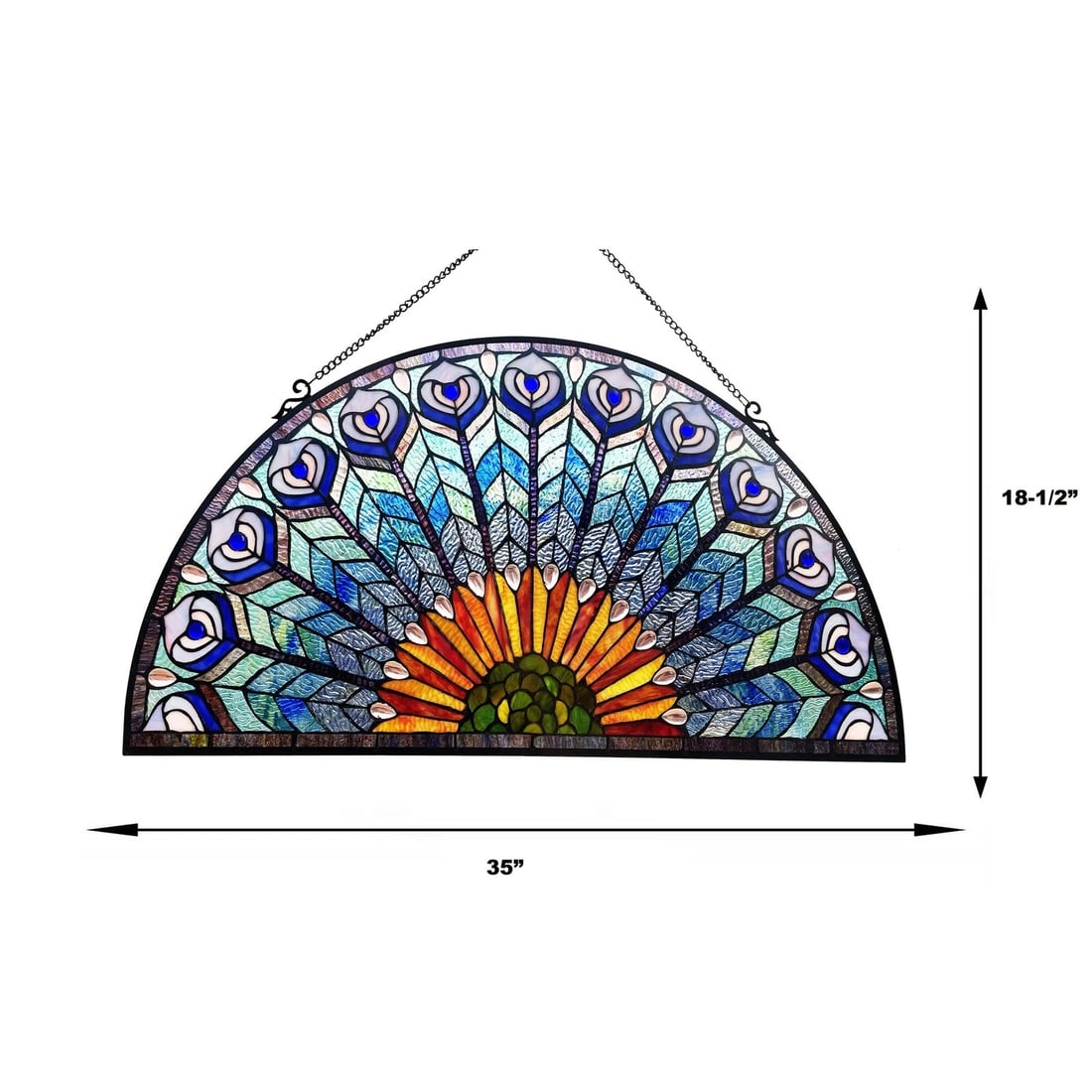 35" x 18" Hanging Stained Glass Half Circle Window Panel Suncatcher - 4