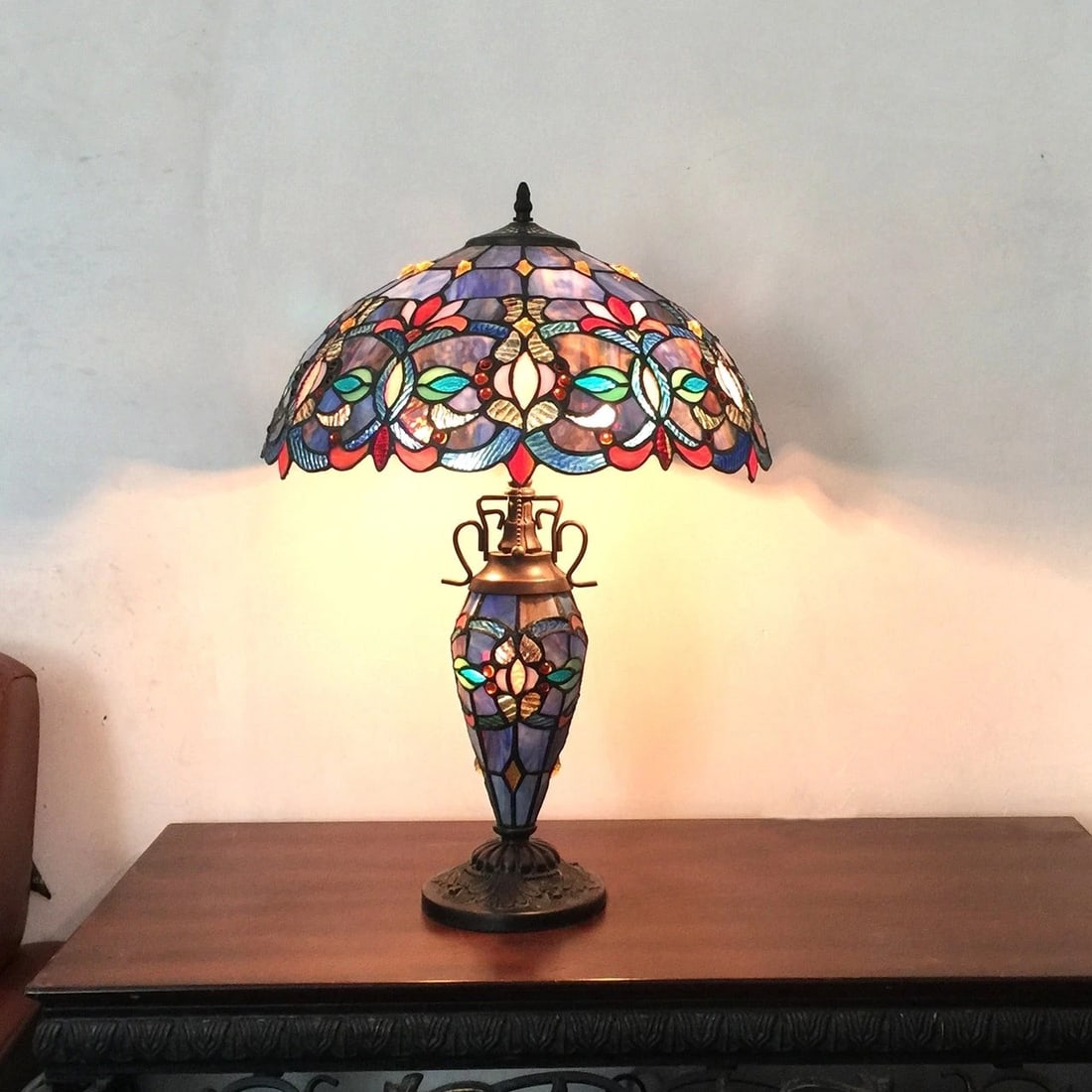 24 1/2" Cobalt Blue Stained Glass Lit Base Table Lamp - 3
