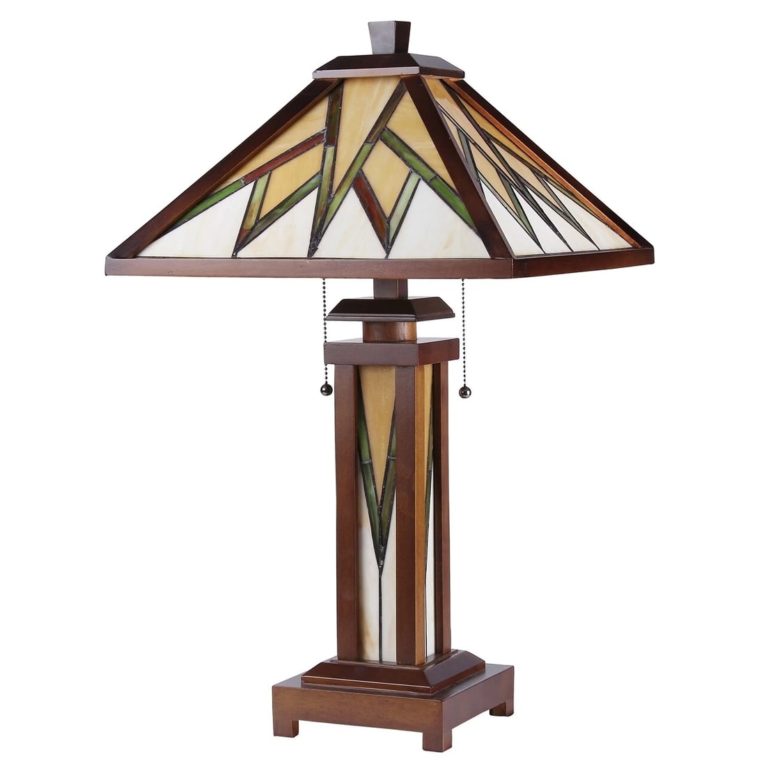 25.6 3 light Stained Glass Wood Mission Table Lamp - 2