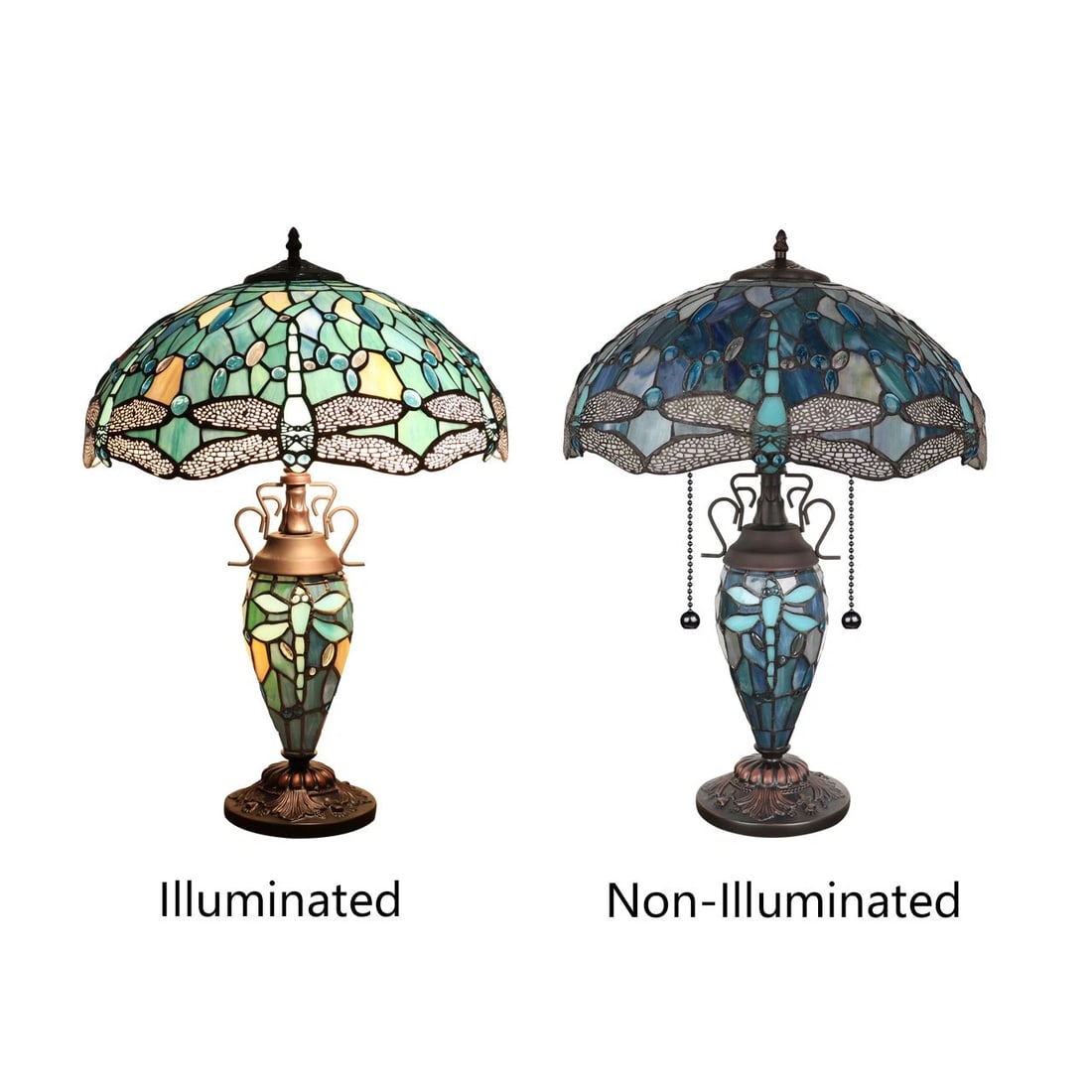 22.44" Stained Glass Dragonfly Lighted Base Table Lamp - 5