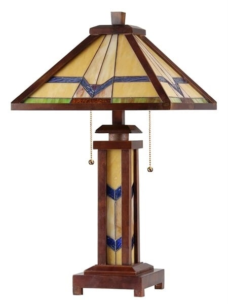 25.6 3 light Stained Glass Wood Mission Table Lamp - 2