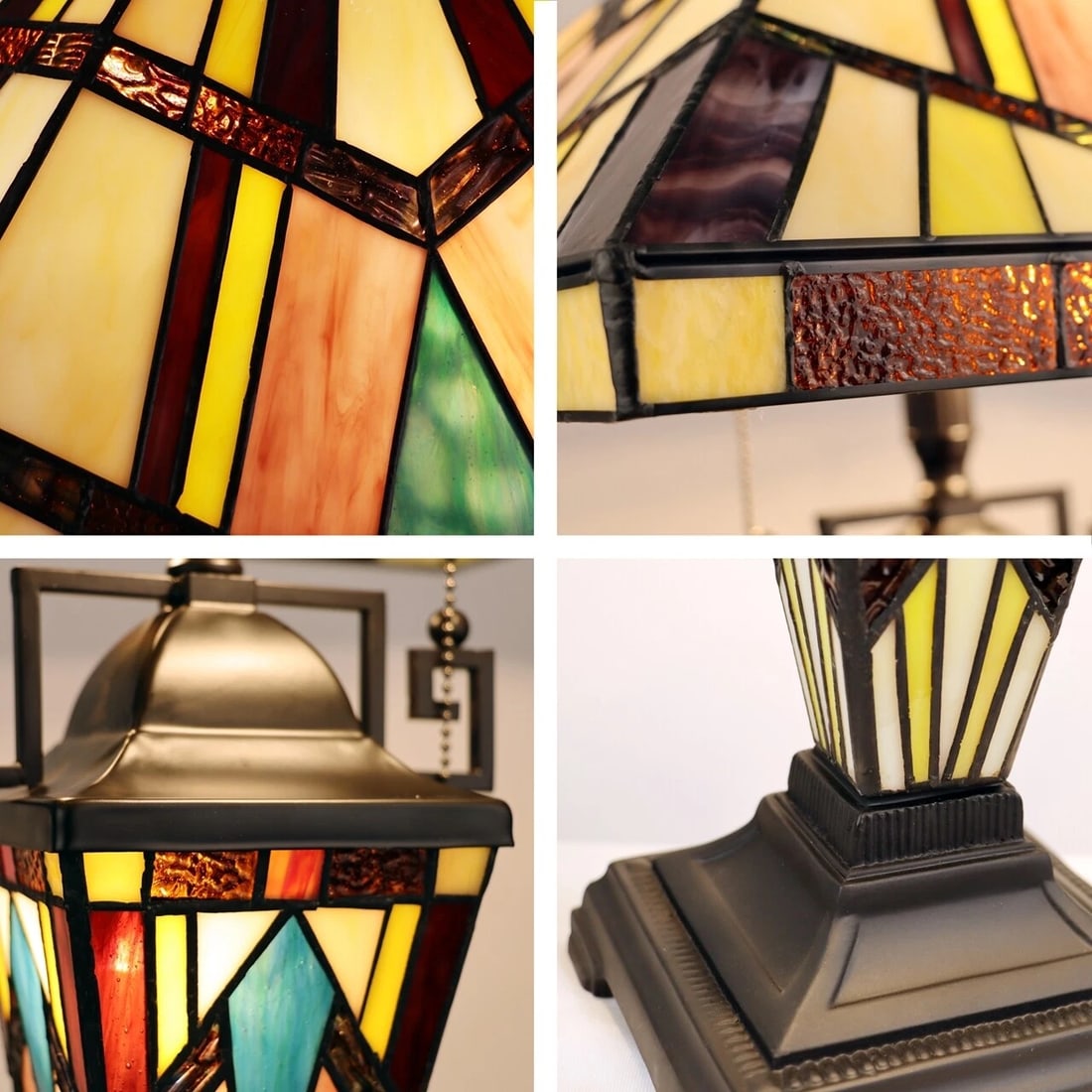 24" 3 light Stained Glass Mission Table Lamp - 4