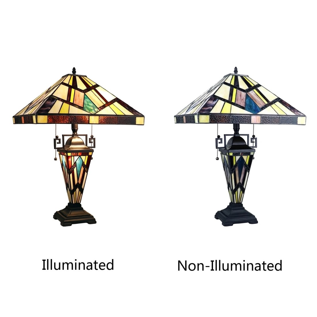 24" 3 light Stained Glass Mission Table Lamp - 5