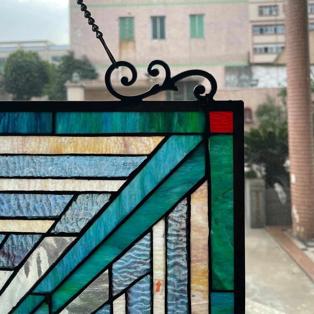 26" Mission Stained Glass Hanging Window Panel - 4