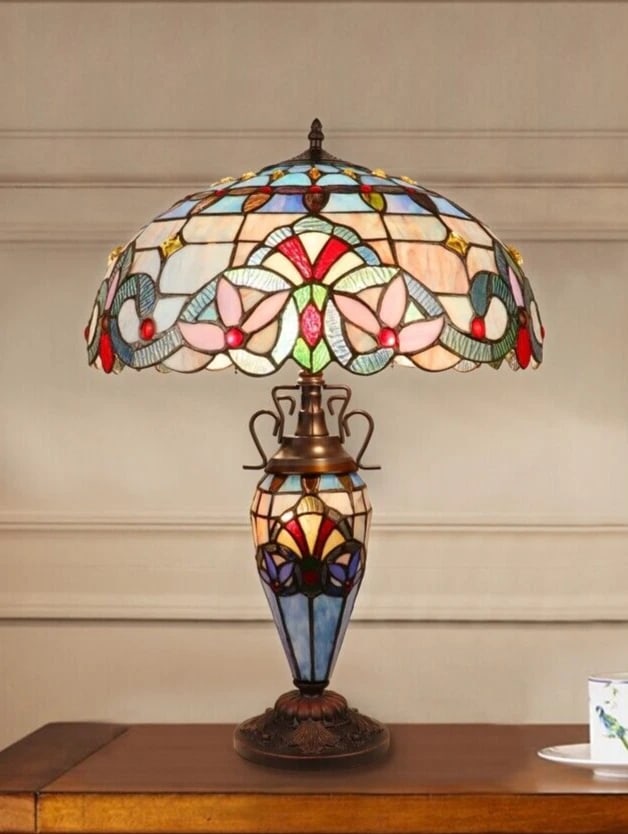 25" Stained Glass Lighted Base Table Lamp - 3