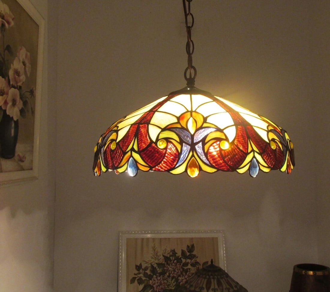 17.3 " Stained Glass Pendant Swag Ceiling Light - 3