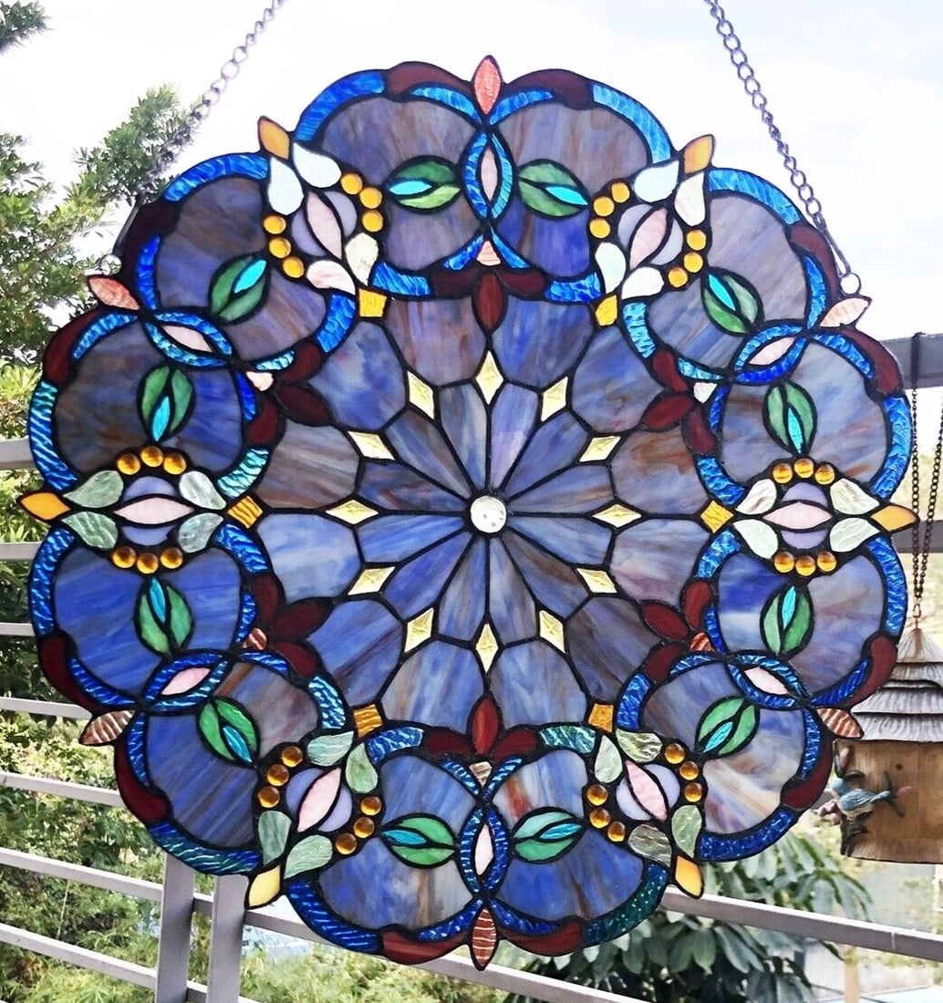 20" Round Stained Glass Window Hanging Panel Suncatcher - 3
