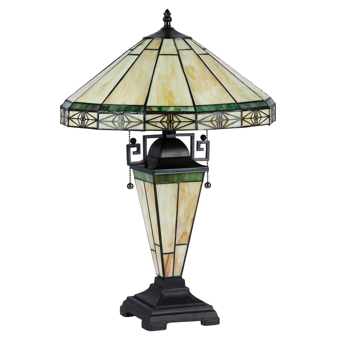 23.4" 3 light Stained Glass Lighted Base Mission Table Lamp - 2