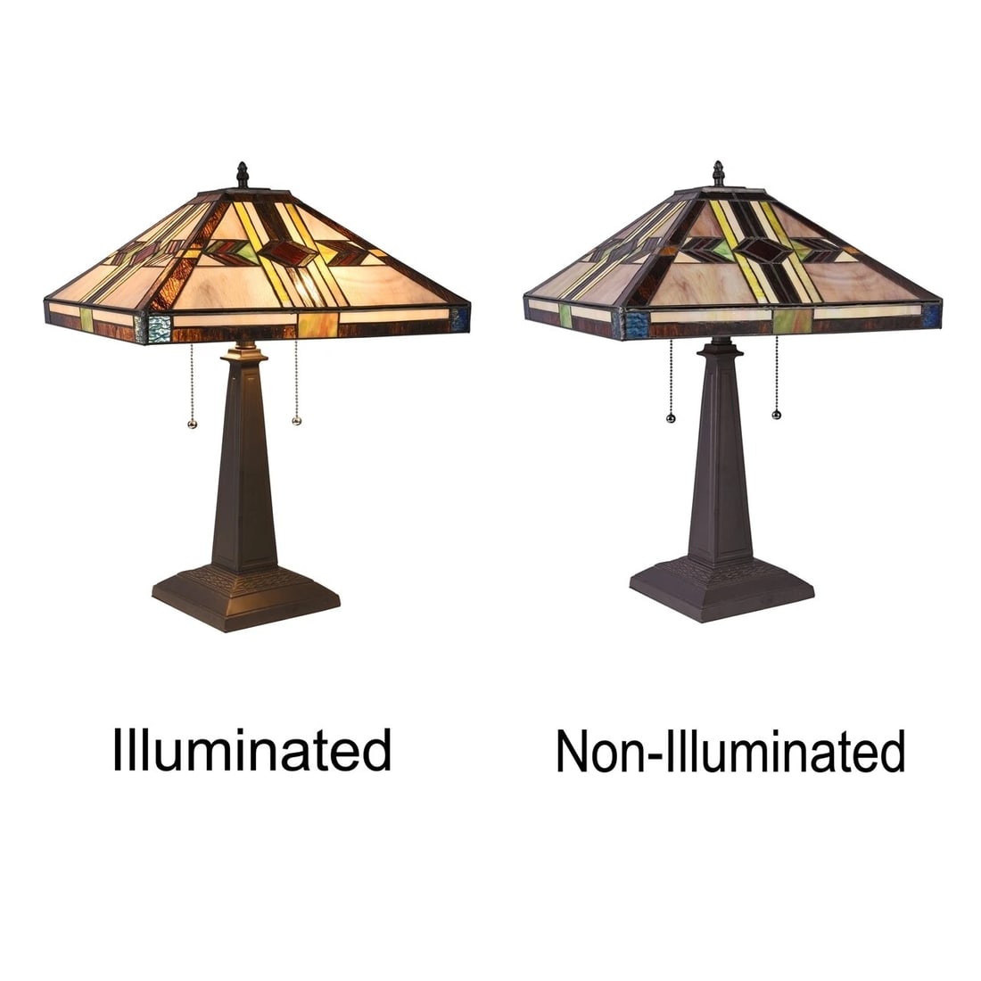 21.85" 2 Light Pull Chain Stained Glass Mission Table Lamp - 3