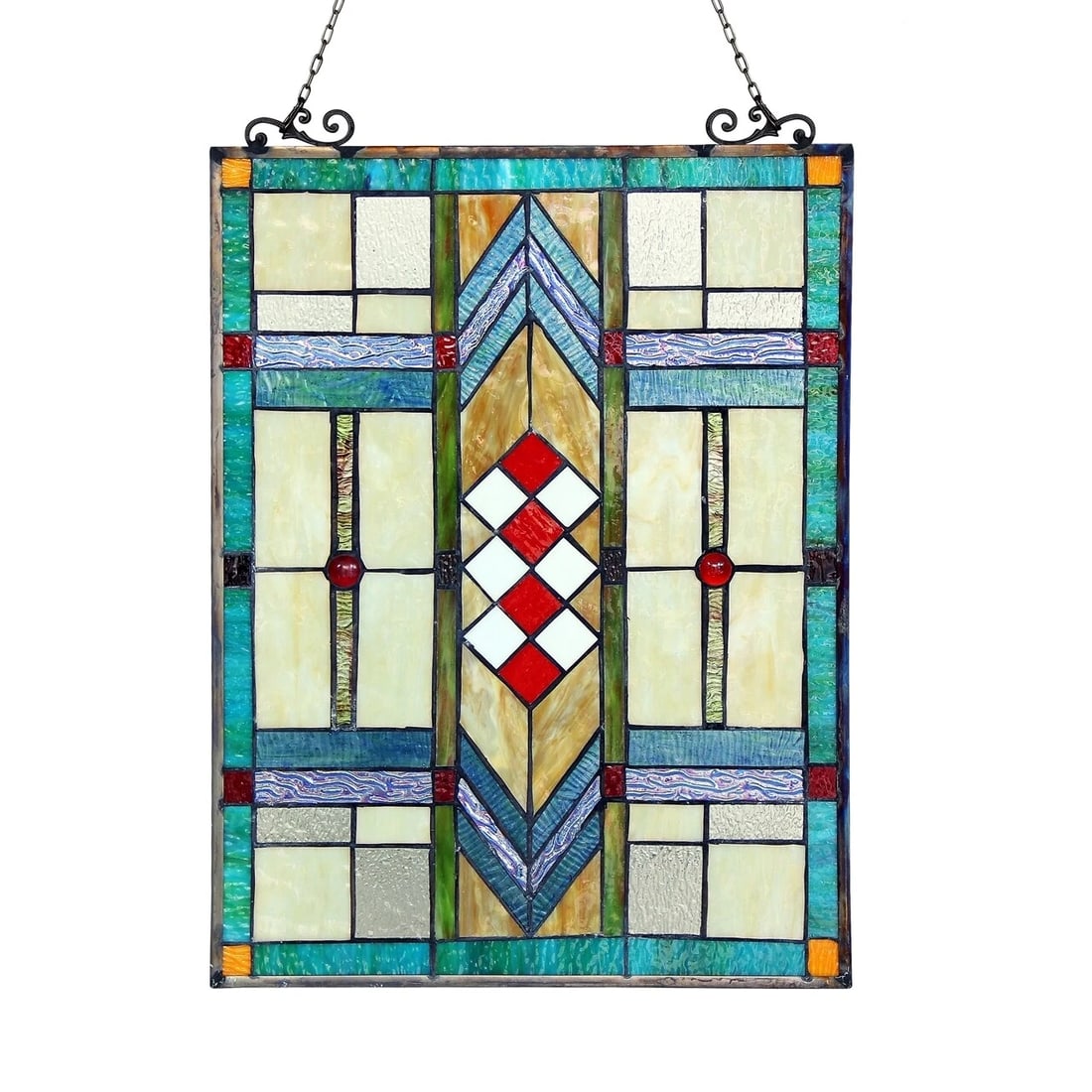 24.6" Mission Stained Glass Window Hanging Panel Suncatcher - 2