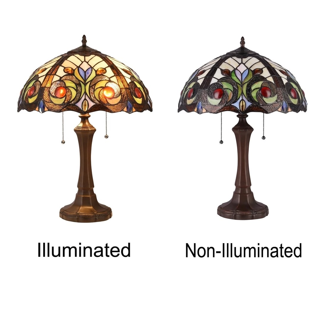 21.9" Victorian Style Stained Glass Table Lamp 16.3" Shade - 3