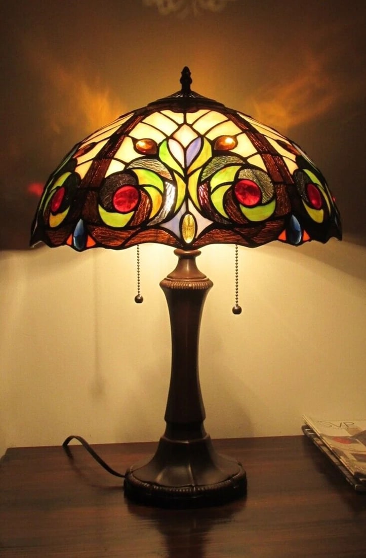 21.9" Victorian Style Stained Glass Table Lamp 16.3" Shade - 4