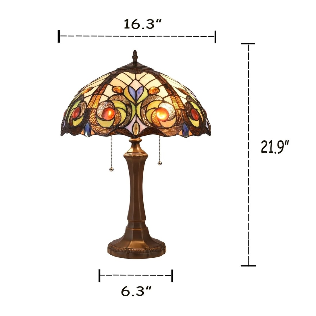 21.9" Victorian Style Stained Glass Table Lamp 16.3" Shade - 5