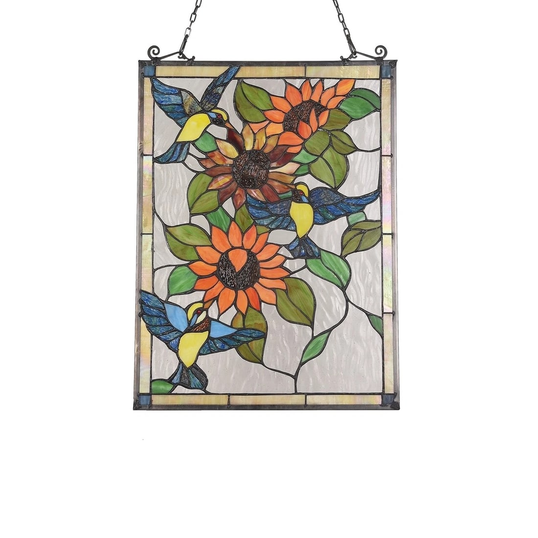 24.6" Hummingbird Stained Glass Window Hanging Panel - 2