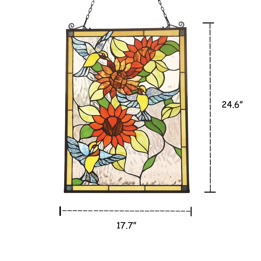 24.6" Hummingbird Stained Glass Window Hanging Panel - 3