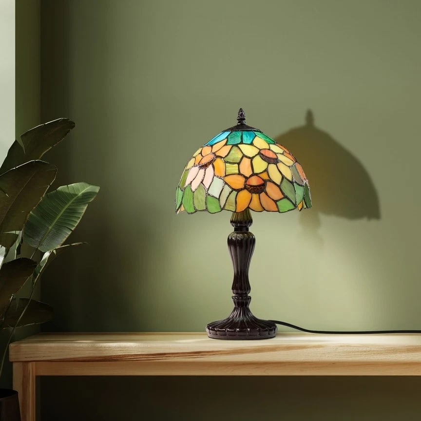 16.5"H Sunflowers Stained Glass Candlestick Table Lamp - 6