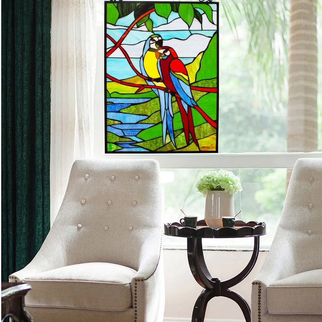 25" Tropical Parrot Stained Glass Window Hanging Panel Suncatcher - 2