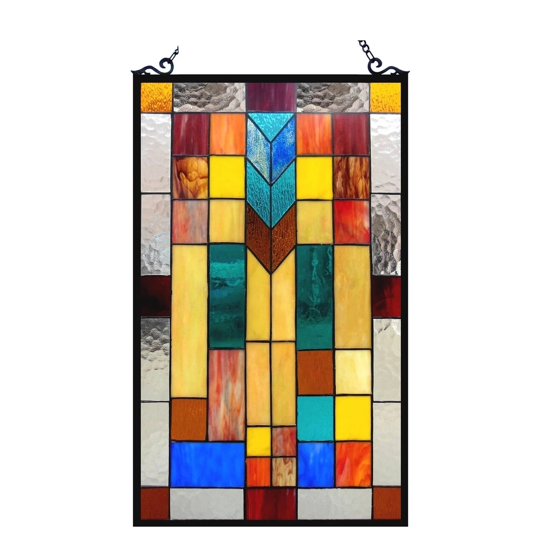 26" Mission Style Stained Glass Window Hanging Panel Suncatcher - 2