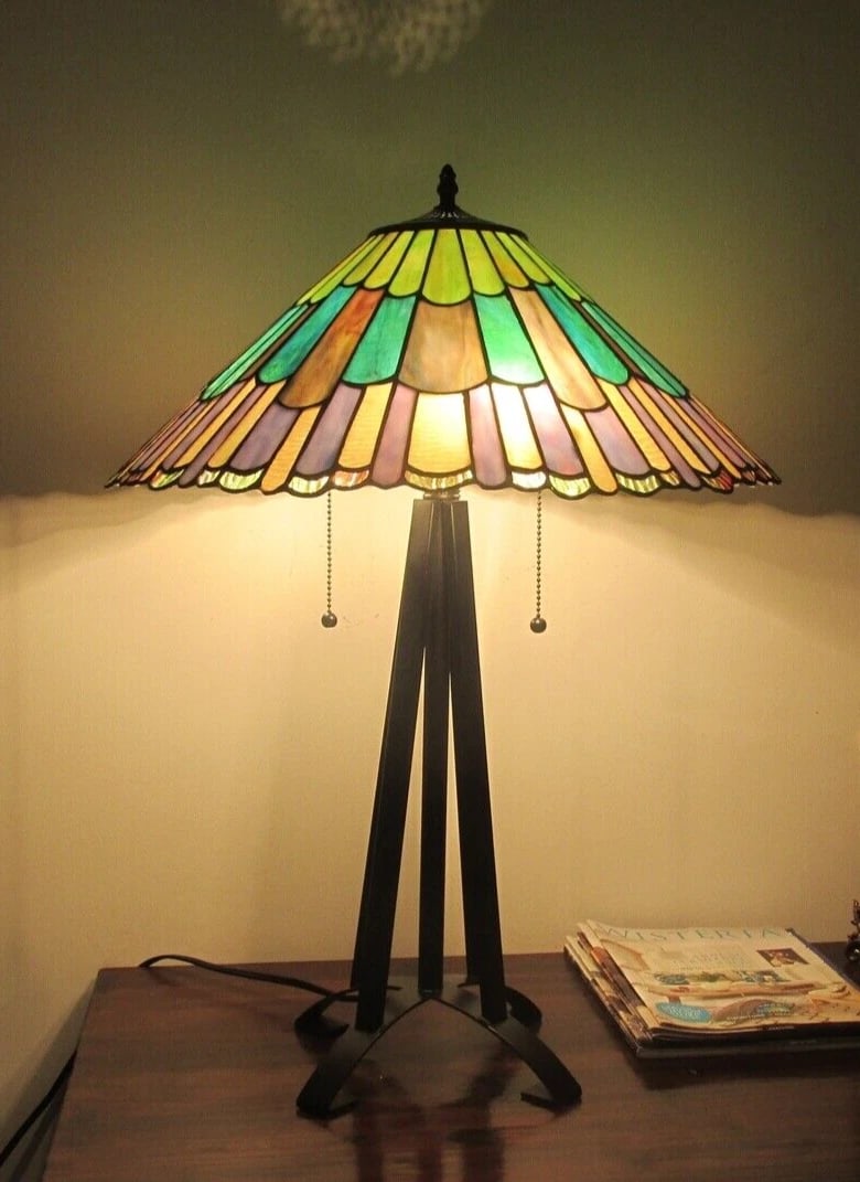 26" 3 light Stained Glass Geometric Mission Table Lamp - 3