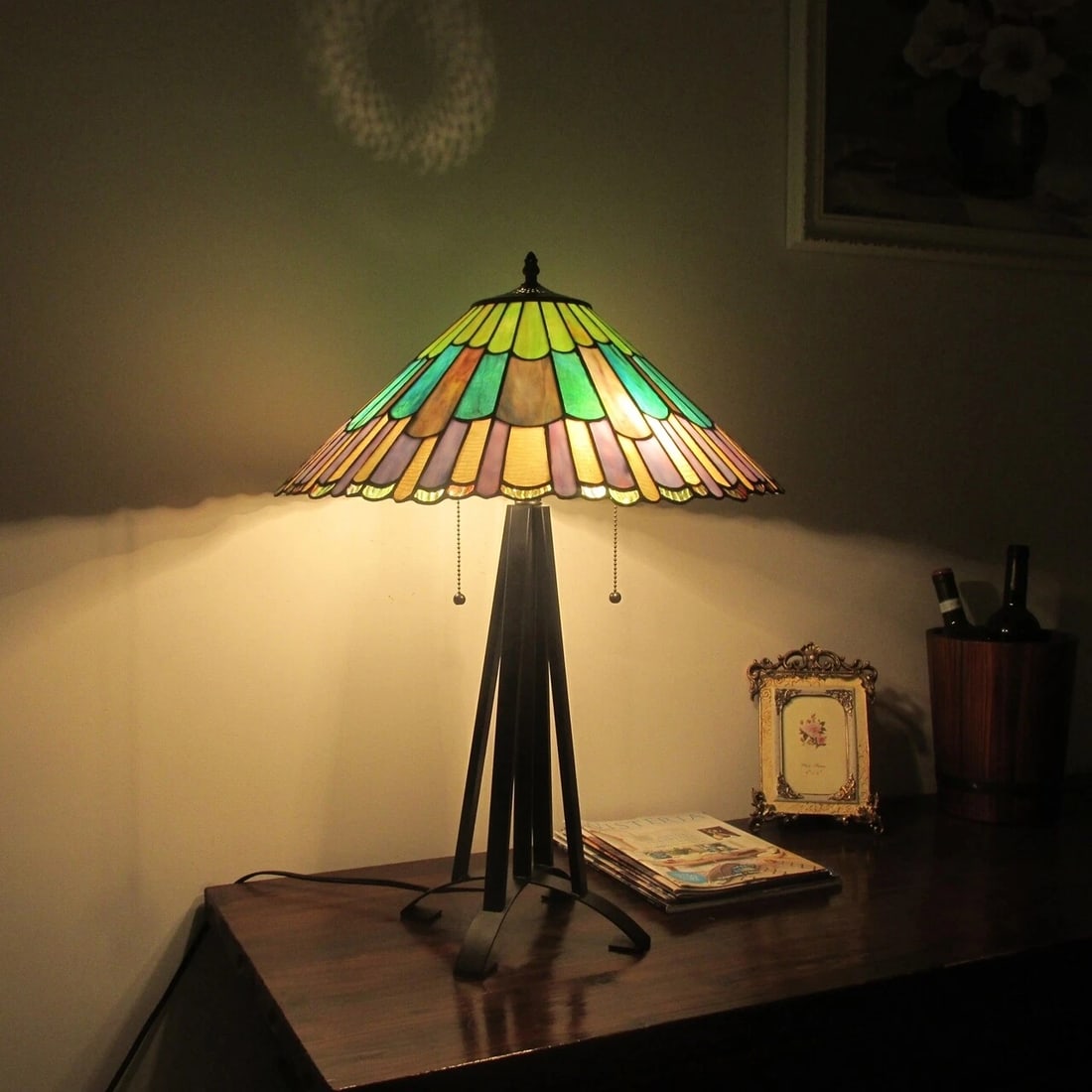 26" 3 light Stained Glass Geometric Mission Table Lamp - 4