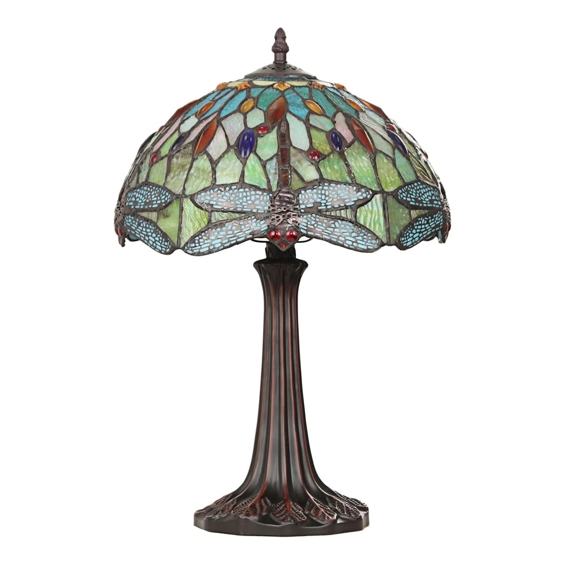 18" Stained Glass Dragonfly Table Lamp - 4