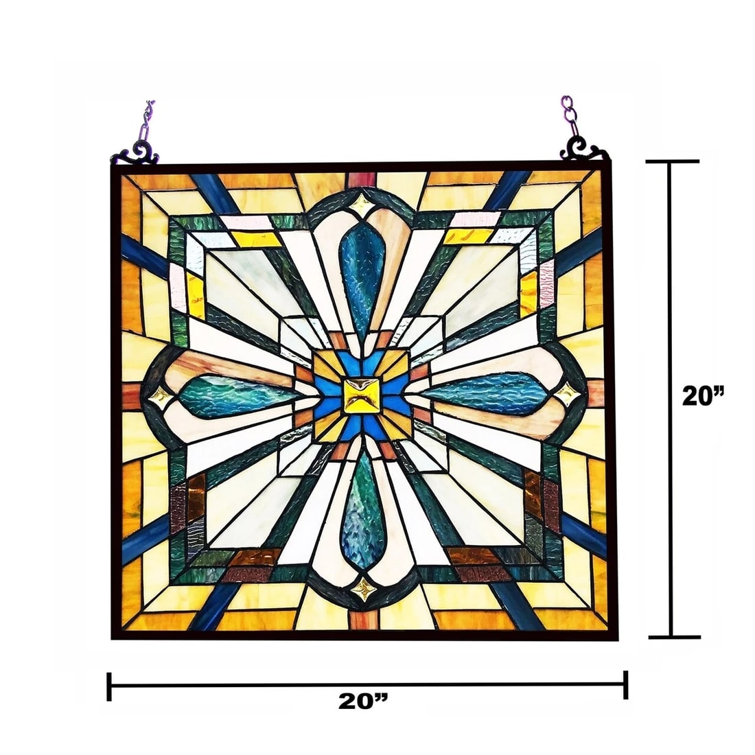 20" Square Panel Stained Glass Window Hanging Panel Suncatcher - 4