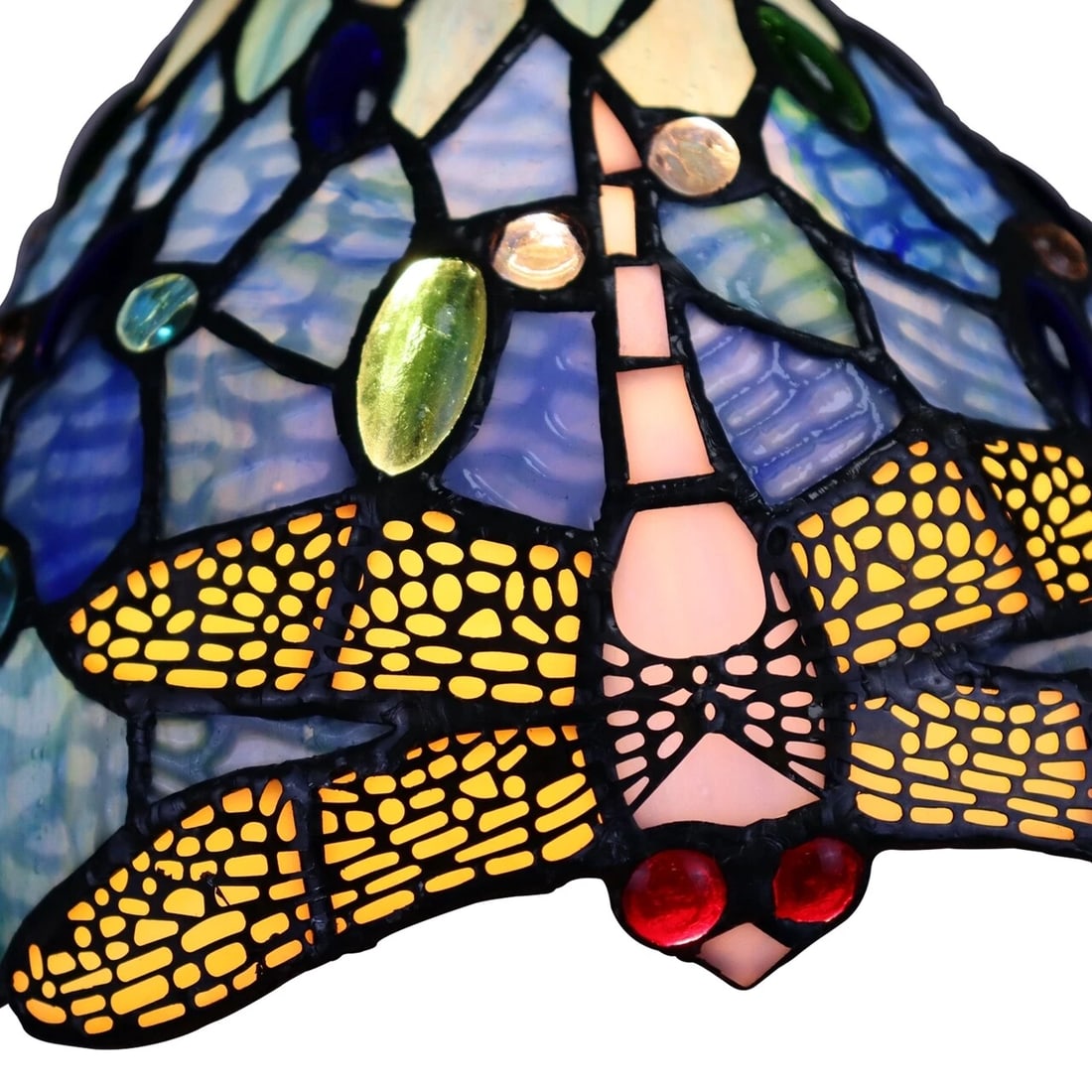 23" Stained Glass Dragonfly Floral Table Lamp - 3