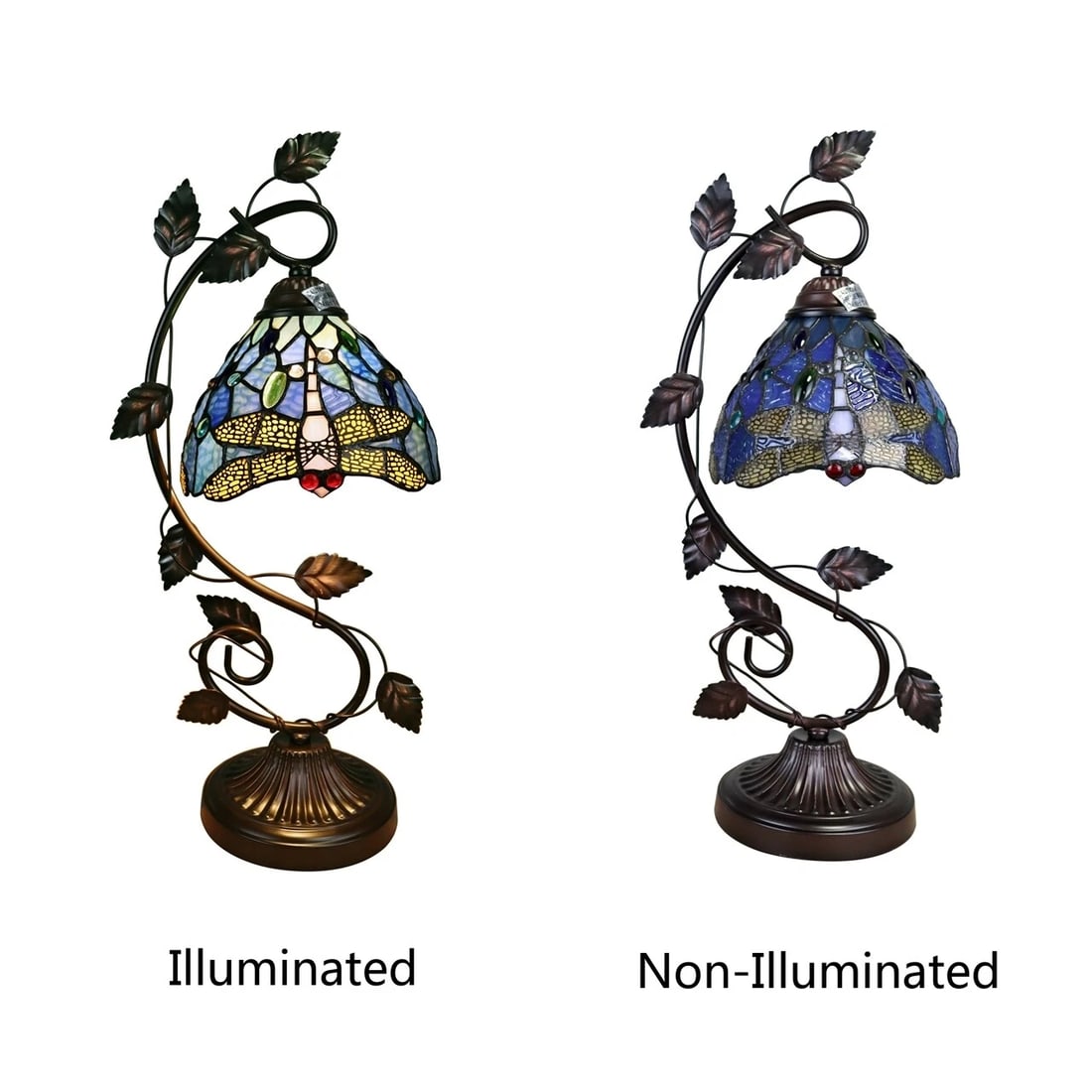 23" Stained Glass Dragonfly Floral Table Lamp - 5