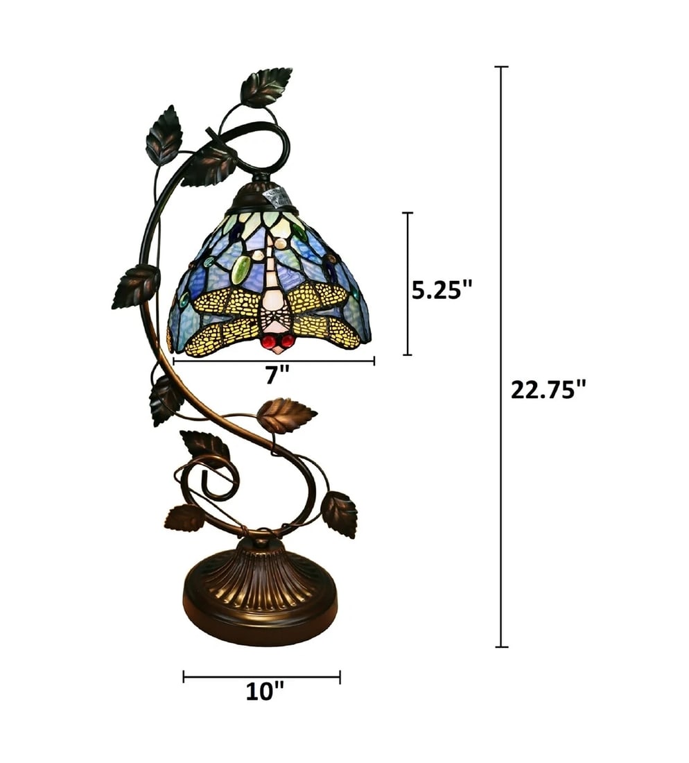 23" Stained Glass Dragonfly Floral Table Lamp - 7