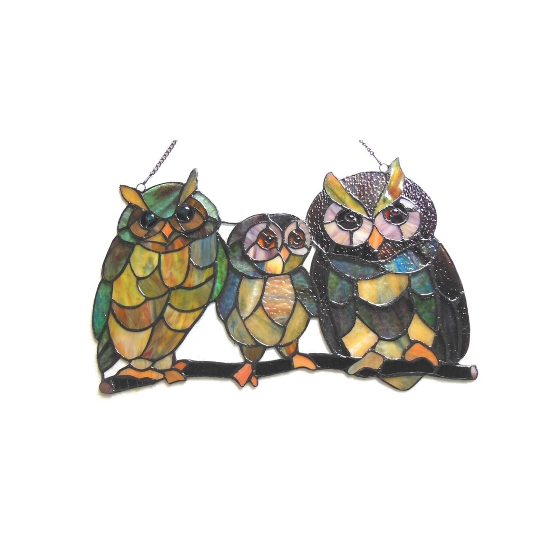 17" Owl Bird Stained Glass Window Hanging Panel Suncatcher - 2