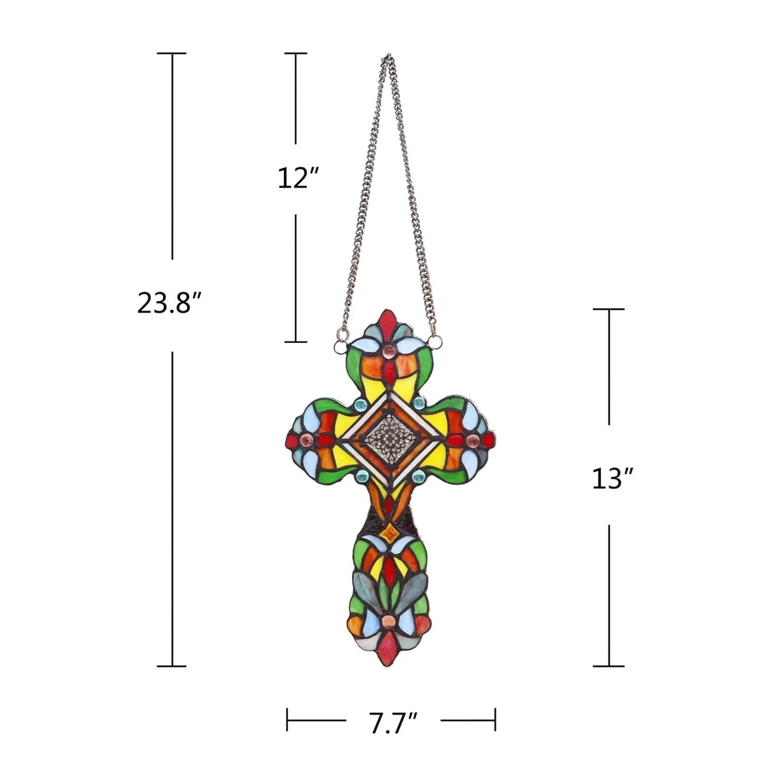 13" Stained Glass Cross Window Hanging Panel Suncatcher - 5