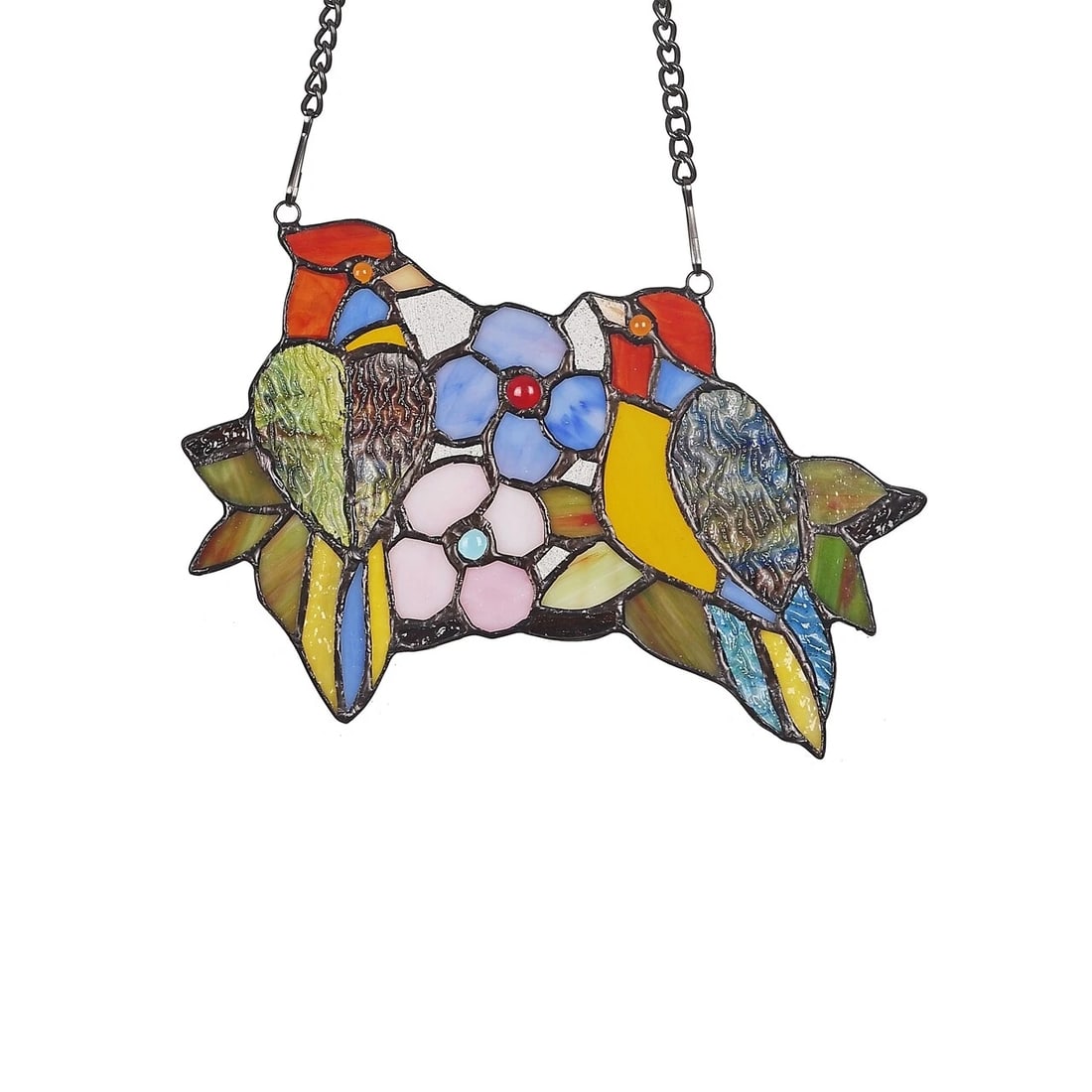 9.1 " Folk Art Bird Stained Glass Window Hanging Panel Suncatcher - 2