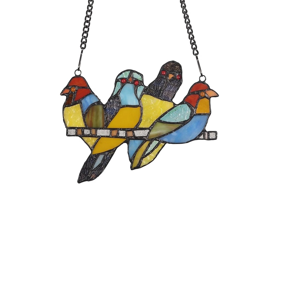 8" Folk Art Bird Stained Glass Window Hanging Panel Suncatcher - 2