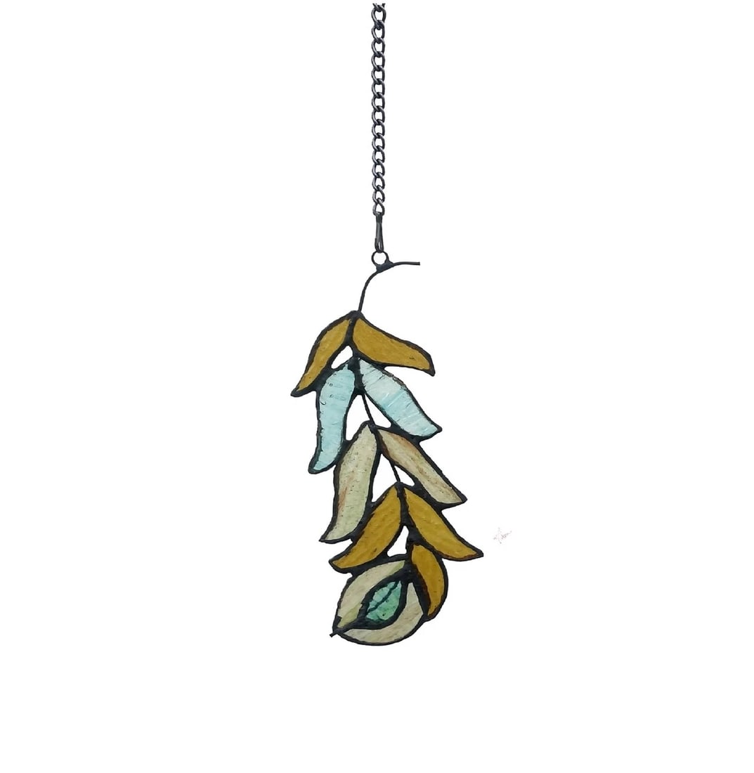 7 1/2" Stained Glass Feather Window Hanging Panel Suncatcher - 2