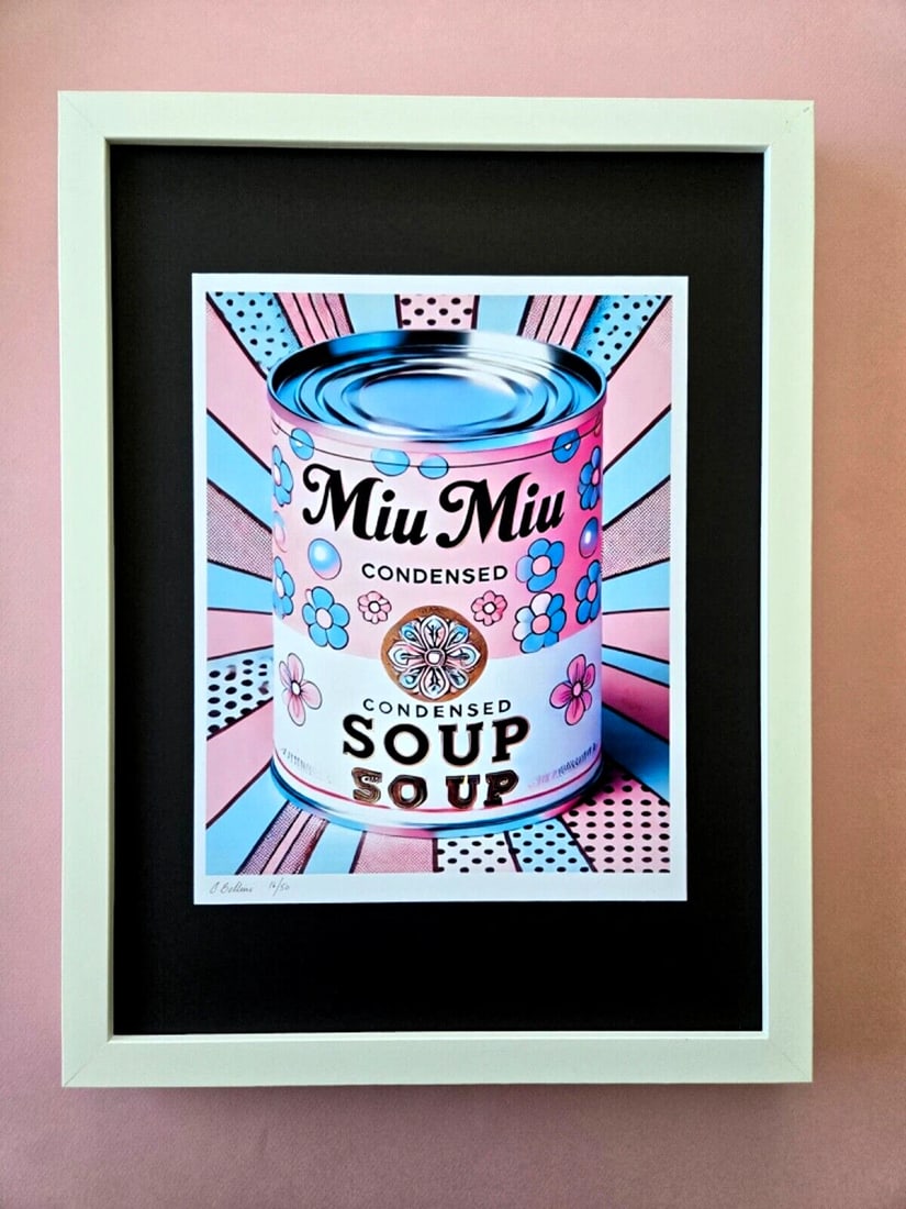 CHIARA BELLINI + MIU MIU SOUP Hand Signed Authentic Print LtdEd COA: In her latest project, Chiara Bellini launched a collection of pop art-inspired soup cans titled Luxury Soup Cans. Inspired by pop art icons like Andy Warhol and his famous soup can series, Bellini