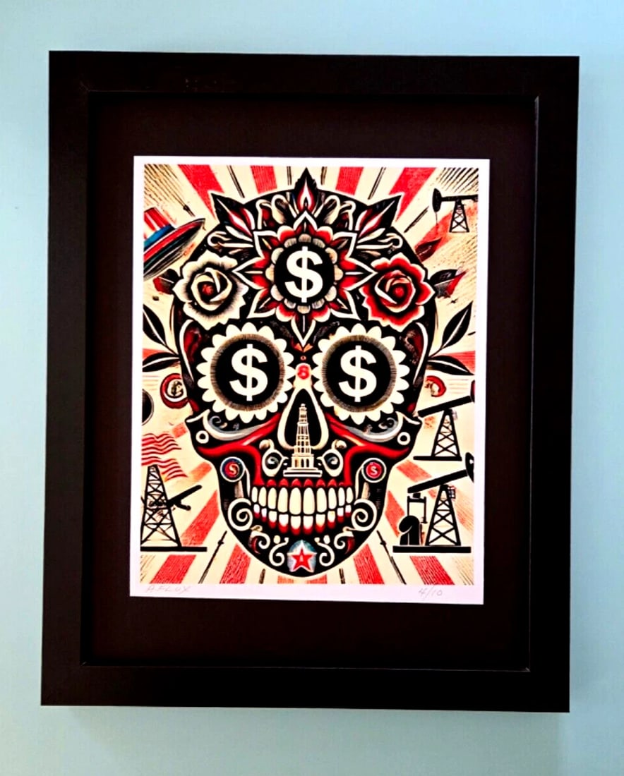AIDAN FLUX | Hand Signed Authentic Ltd ED of 69 Print Framed World Crisis COA: This is a one-of-a-kind Hand Signed Authentic Giclee by AIDAN FLUX. From his Series " Universal Icons" The artist has created a stunning piece of art that features a powerful message. The print is 10x
